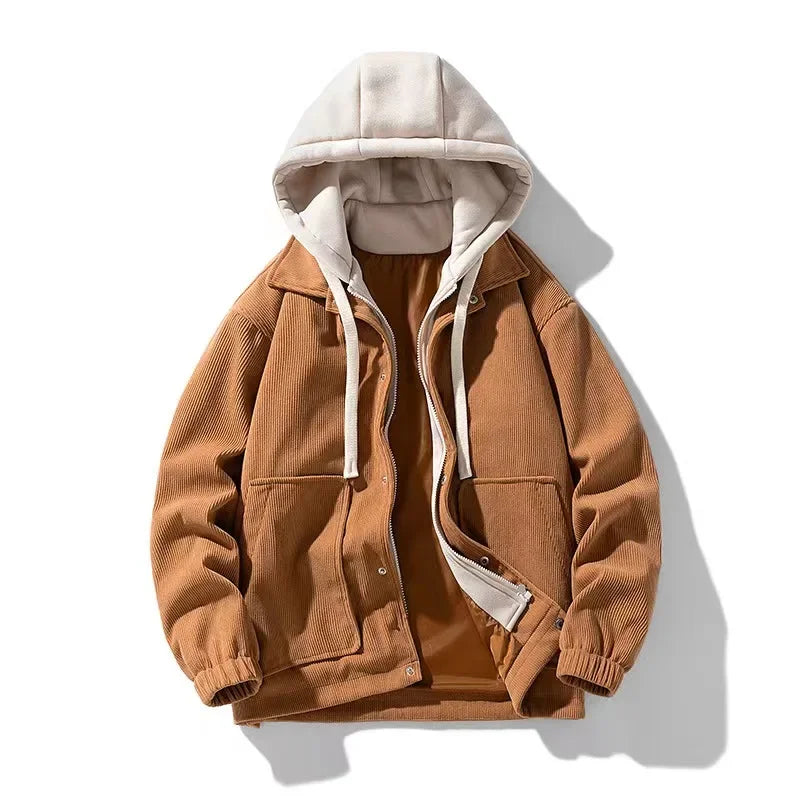 Soft Oversized Corduroy Hoodie Coat
