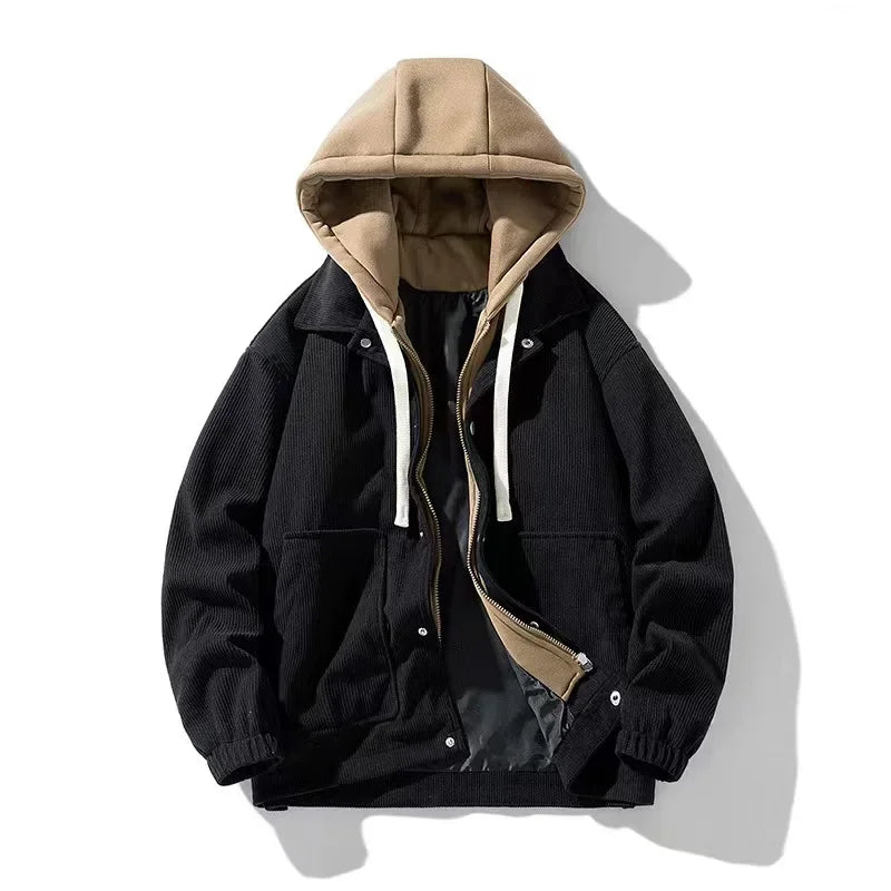 Soft Oversized Corduroy Hoodie Coat - OutfitLondon