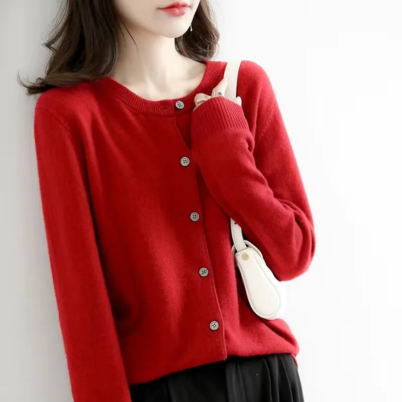 Warm Women's Crew Neck Cardigan Sweater