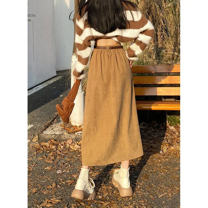 Casual Corduroy Mid Length Skirt