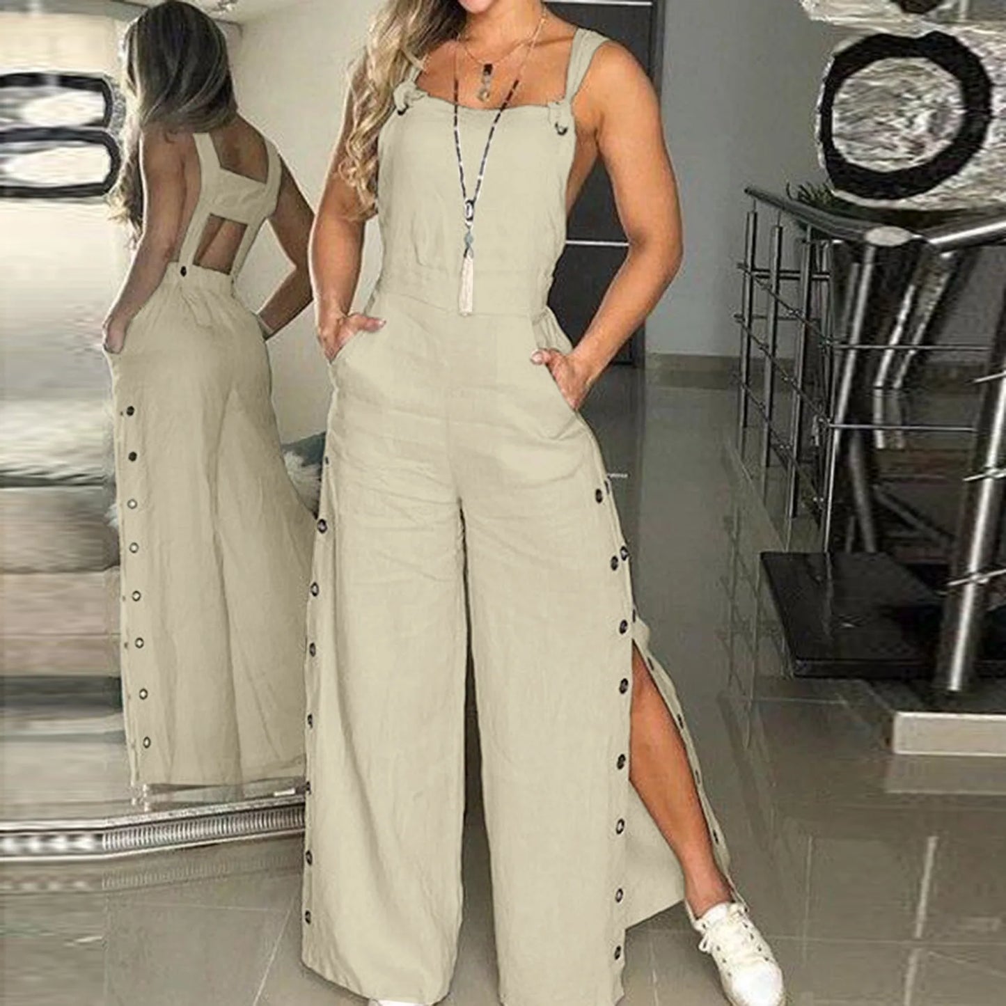 Loose Fit Garden Print Jumpsuit