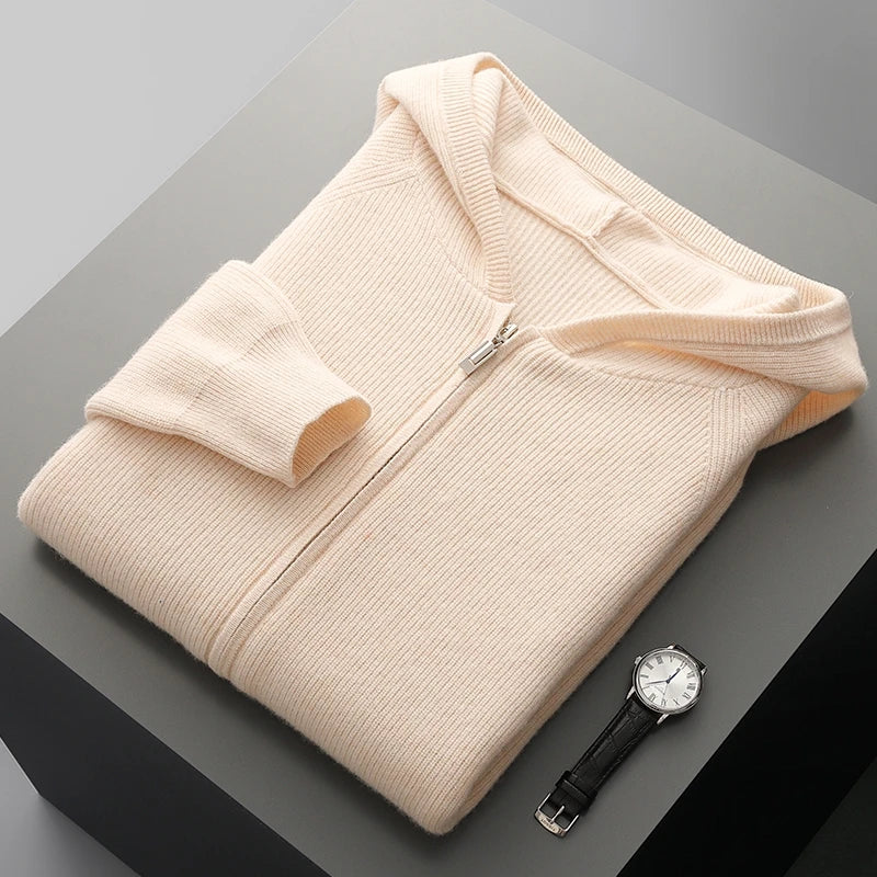 Men's Wool Zip Up Hoodie Thick Heavyweight Knit