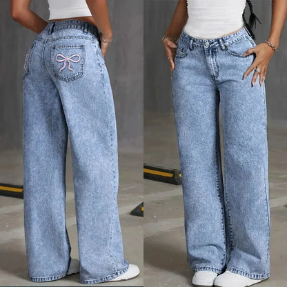 Slimming Dark Wash Embroidered High Waist Jeans - OutfitLondon