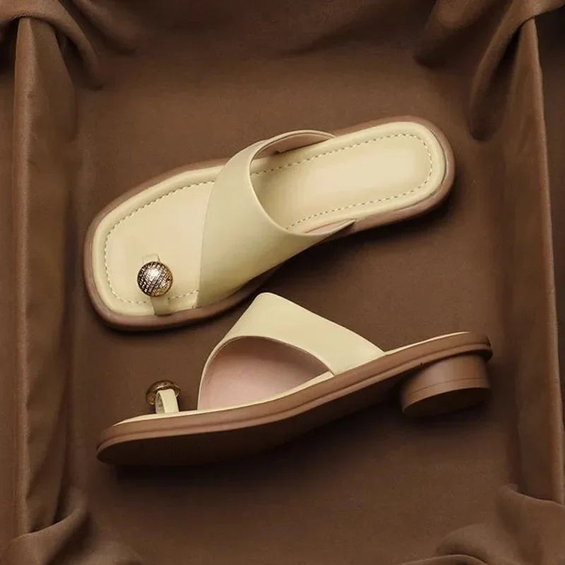 Floral Genuine Leather Flip Flops