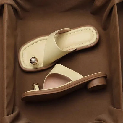 Floral Genuine Leather Flip Flops