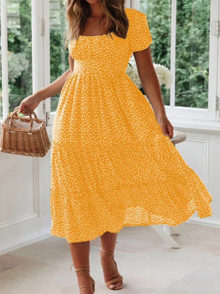 Beautiful Flower Print Floor Length Maxi Dress with High Split