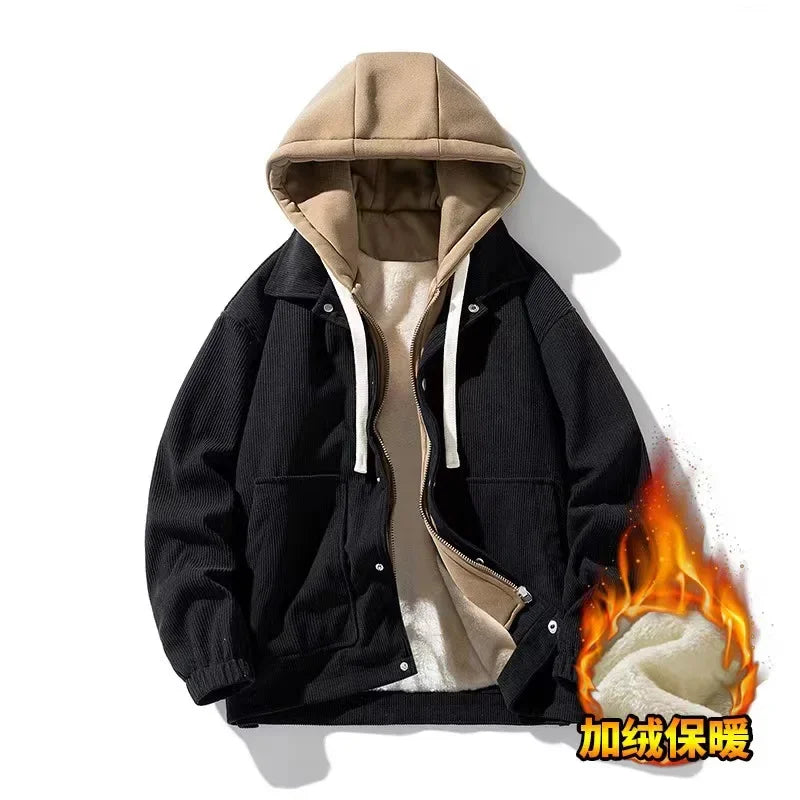 Soft Oversized Corduroy Hoodie Coat