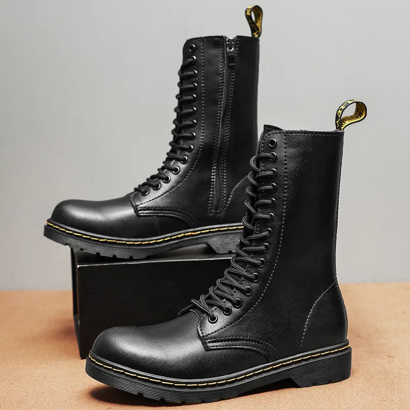 Thermal Waterproof Leather Tall Winter Boots UK - OutfitLondon