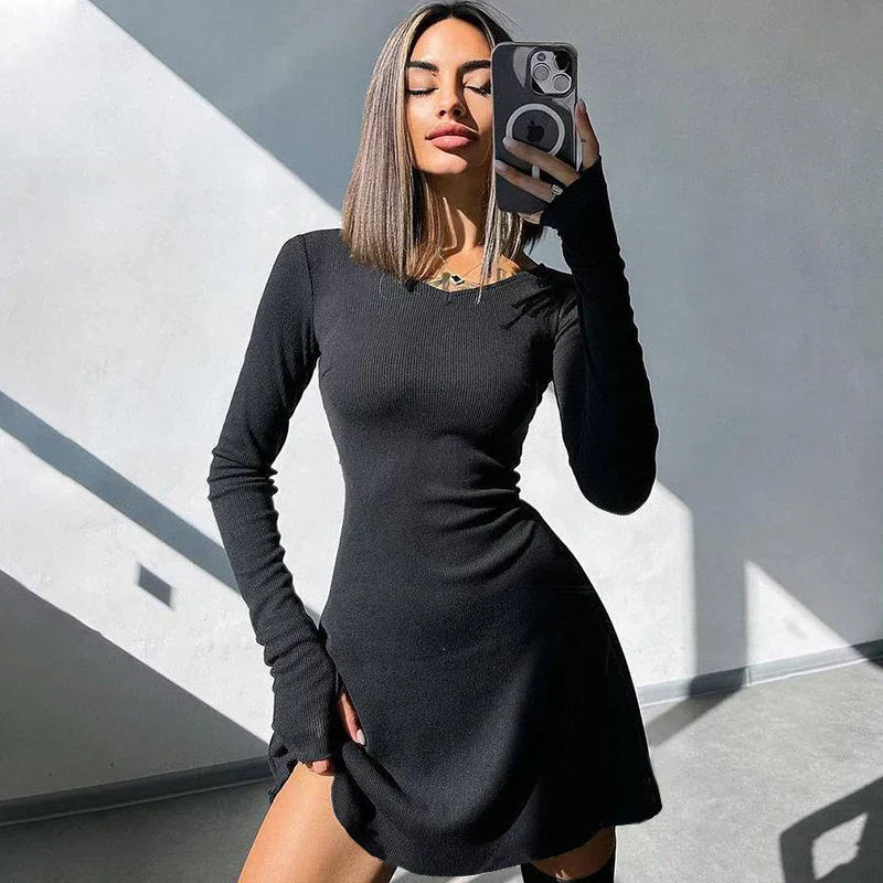 Women's V-Neck Mini Dress Black - OutfitLondon
