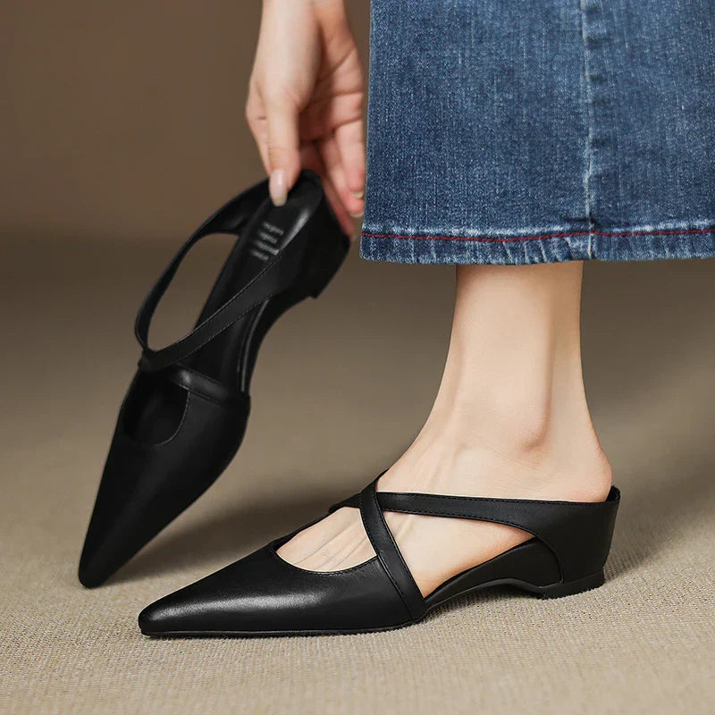Real Leather Flat Mule Shoes