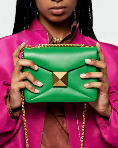 Luxe Leather Crossbody Bag Rivet Detail Adjustable Chain Strap - OutfitLondon