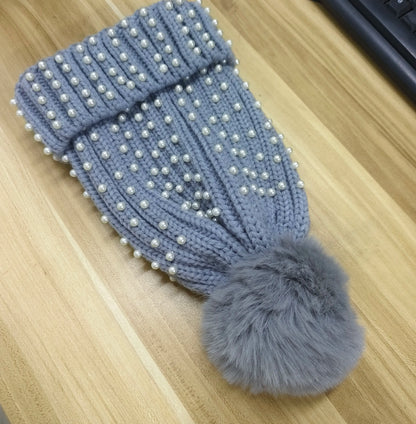 Fuzzy Knit Snow Pom Pom Beanie
