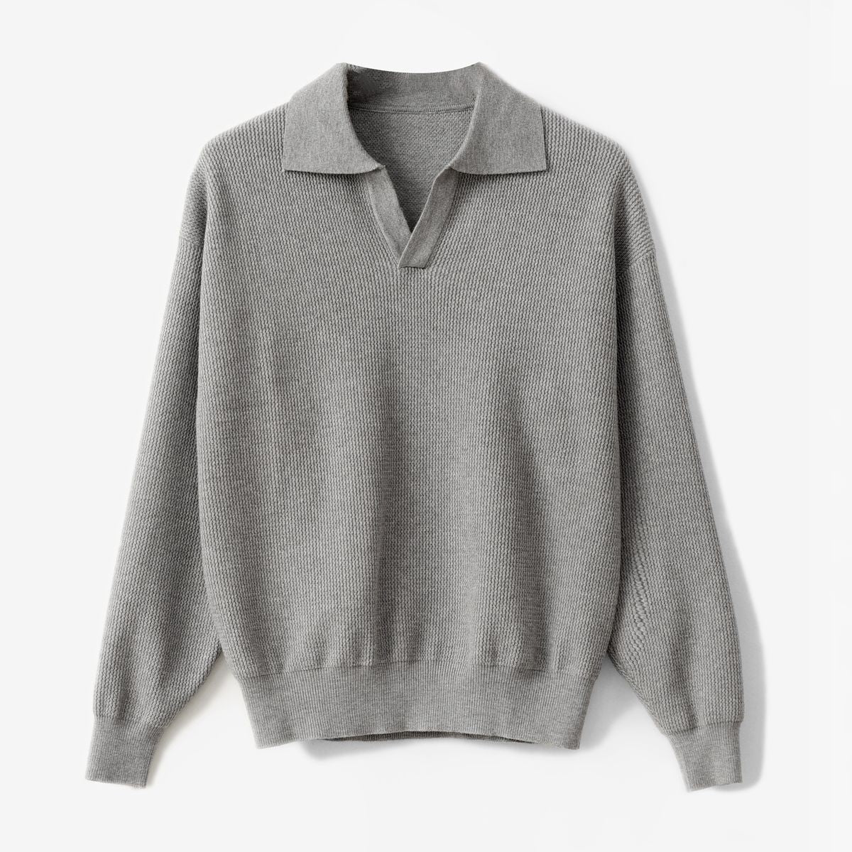 Men's Wool Blend Polo Knit Sweater Relaxed Fit Soft - OutfitLondon