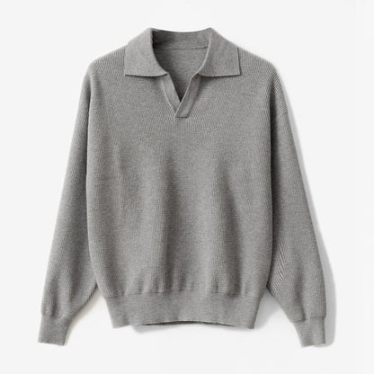 Men's Wool Blend Polo Knit Sweater Relaxed Fit Soft - OutfitLondon