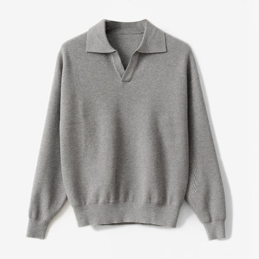 Men's Wool Blend Polo Knit Sweater Relaxed Fit Soft - OutfitLondon