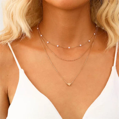 Delicate Multi-Layer Gold Silver Heart Necklace