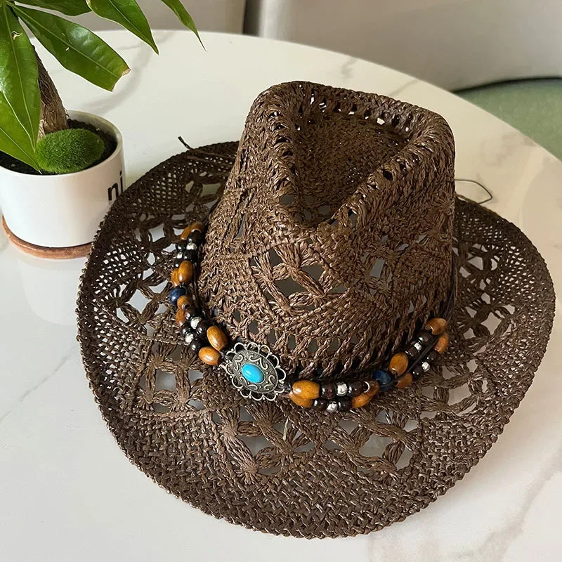 Classic Western Hat with Earthy Brown Beads