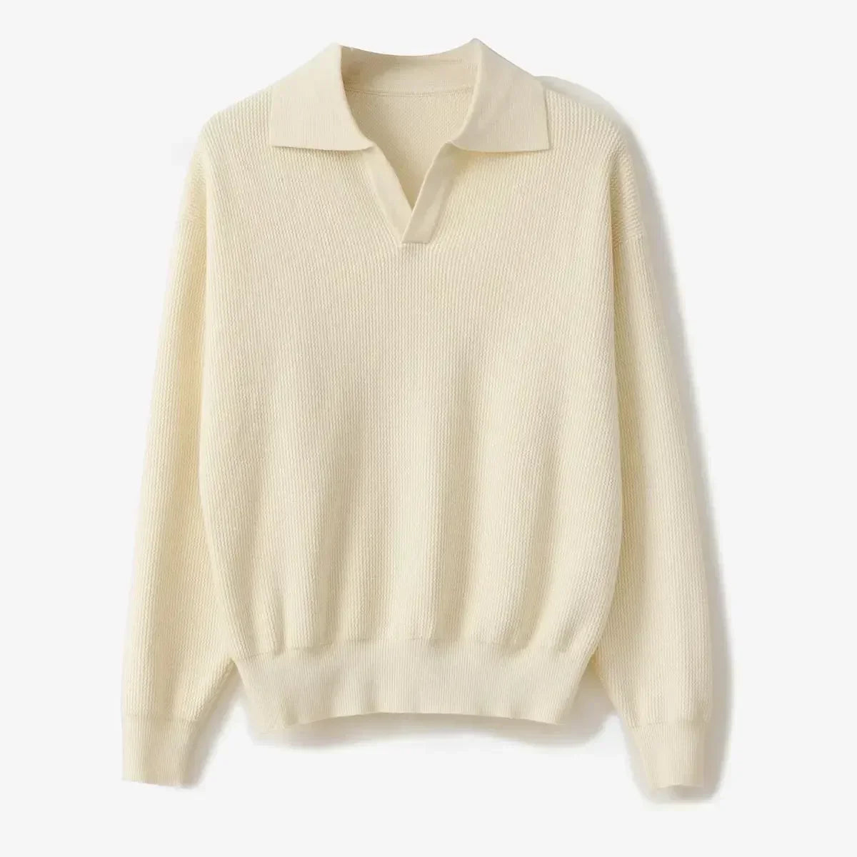 Men's Wool Blend Polo Knit Sweater Relaxed Fit Soft