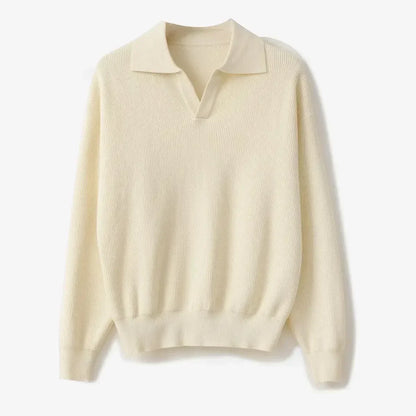 Men's Wool Blend Polo Knit Sweater Relaxed Fit Soft
