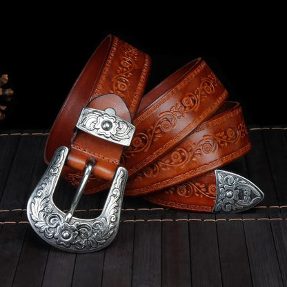 Stylish Leather Cowboy Belt - OutfitLondon