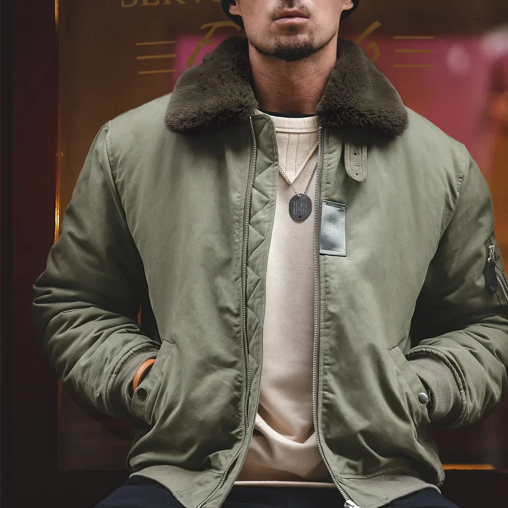 OutfitLondon Men's Retro Bomber Jacket Fleece Collar Wind Resistant - OutfitLondon