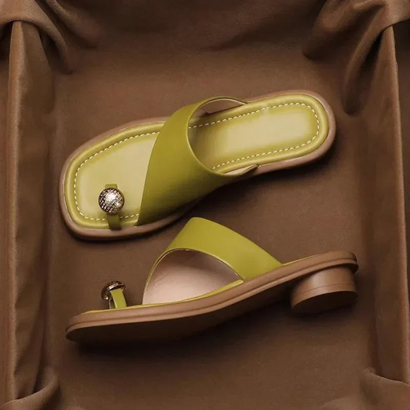 Floral Genuine Leather Flip Flops - OutfitLondon