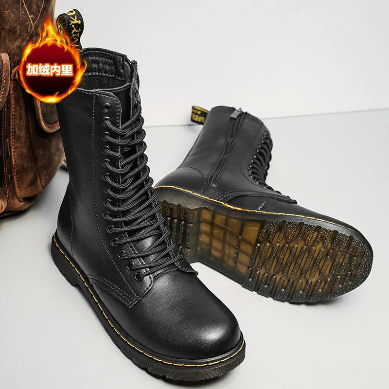 Thermal Waterproof Leather Tall Winter Boots UK