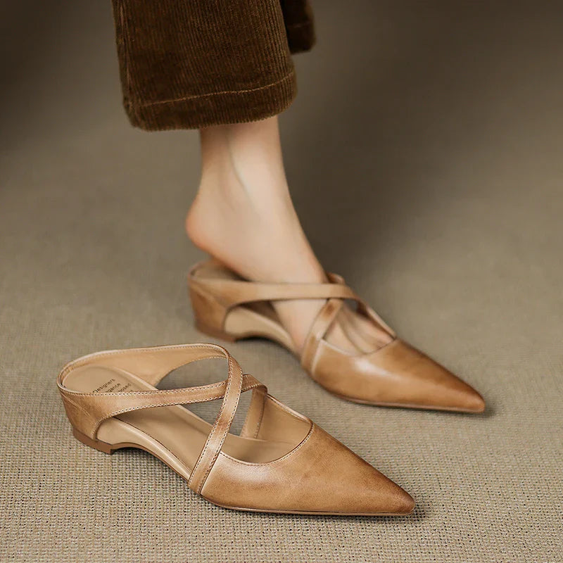 Real Leather Flat Mule Shoes