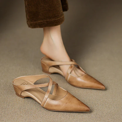 Real Leather Flat Mule Shoes