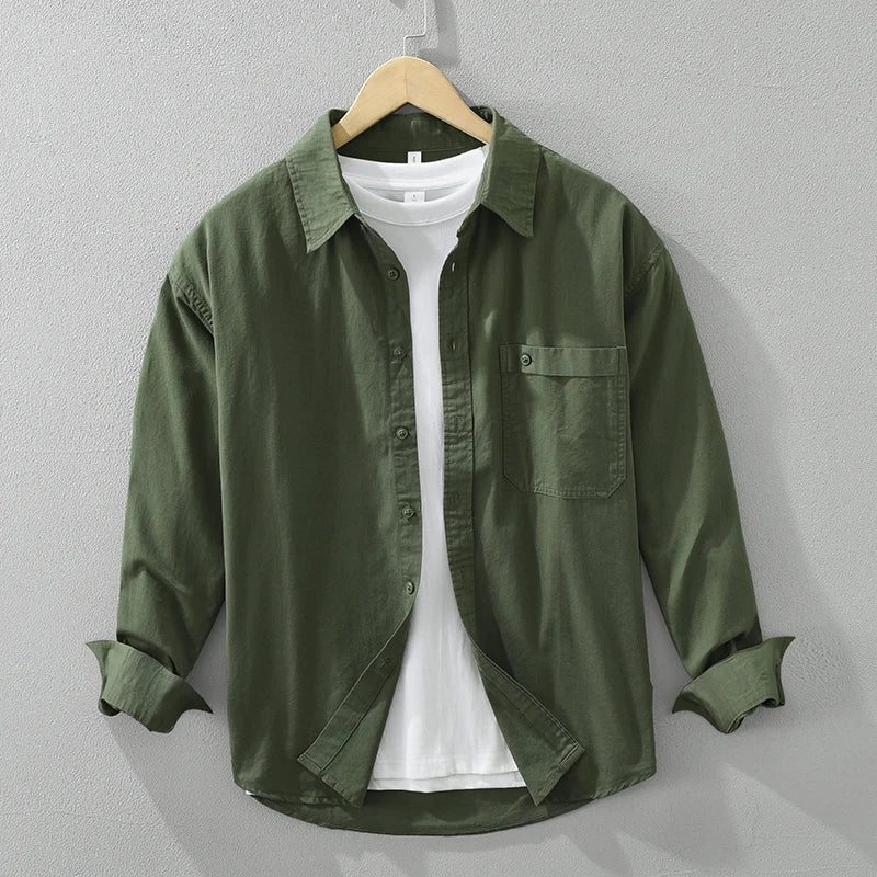 Relaxed Fit Cotton Long Sleeve Shirt - OutfitLondon
