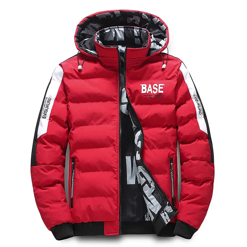 Mens Padded Jacket Water Resistant Thick Insulation Detachable Hood