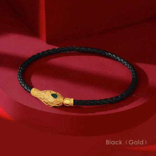 Handwoven Leather Bracelet Gold Serpent Clasp Unisex - OutfitLondon