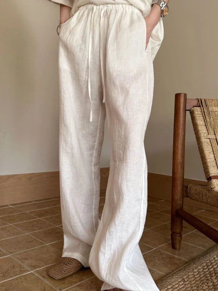 Relaxed Fit White Casual Women's Pants - OutfitLondon