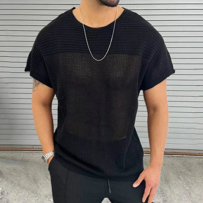 Men's Mesh Knit Tee Breathable Lightweight Grey - OutfitLondon