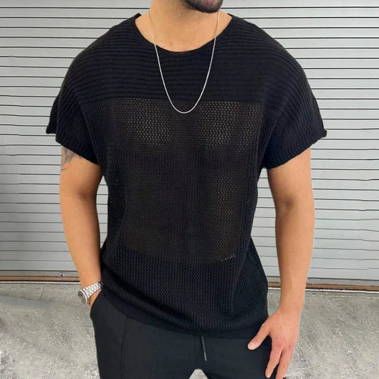 Men's Mesh Knit Tee Breathable Lightweight Grey - OutfitLondon