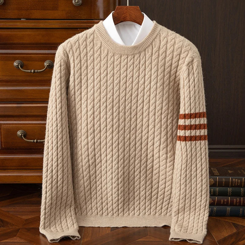 Men's Cashmere Sweater Handknit Soft Ridged Texture - OutfitLondon