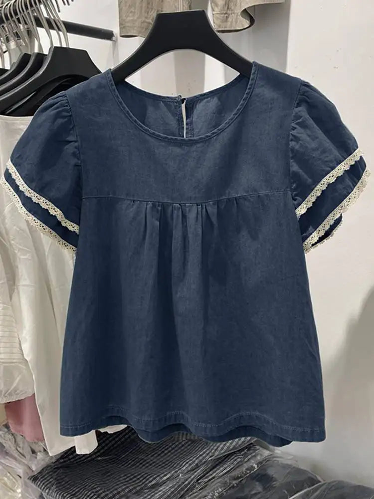 Stylish Decorative Patch Jeans Shirt