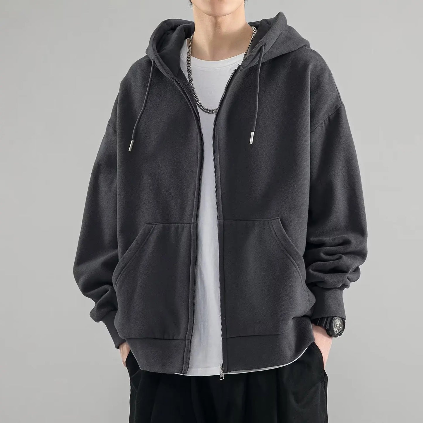 Casual Loose Fit Men's Zip Hoodie Sweatshirt