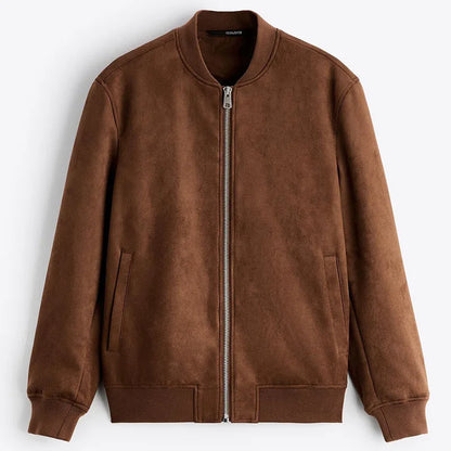 Men's Suede Bomber Jacket Tailored Fit Soft Lining - OutfitLondon