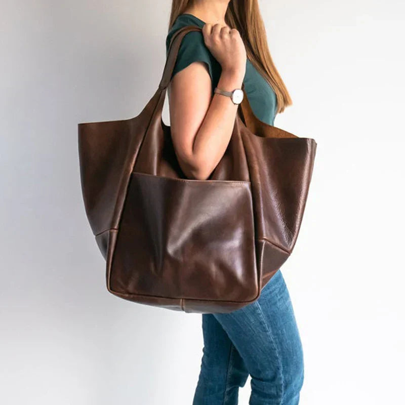 OutfitLondon Leather Tote Bag Spacious With Deep Pockets