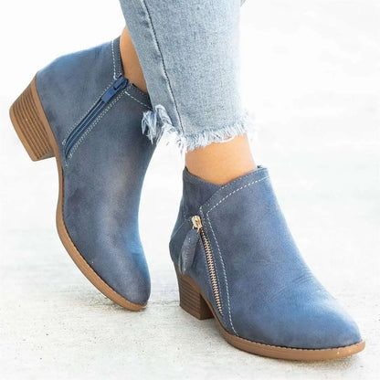 Ladies Low Heel Ankle Boots with Zipper