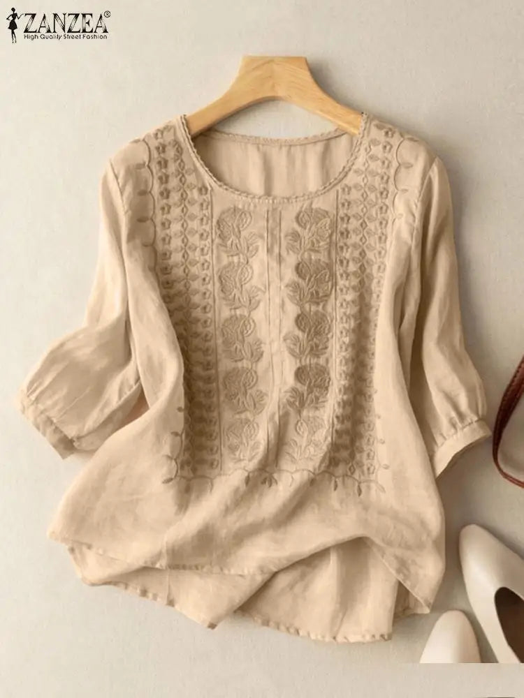 Elegant Floral Crochet 3/4 Sleeve Blouse - OutfitLondon