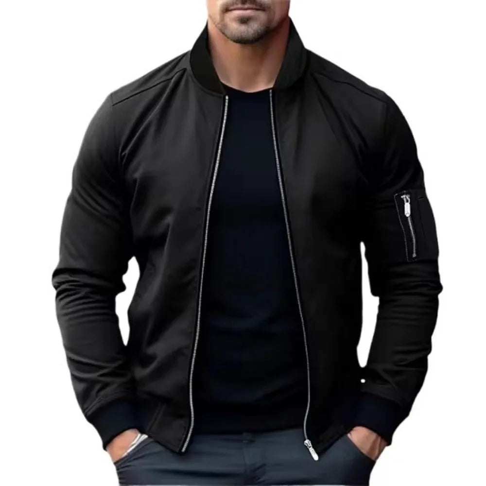 Maverick Men's Bomber Jacket Windproof Durable Zipper Black