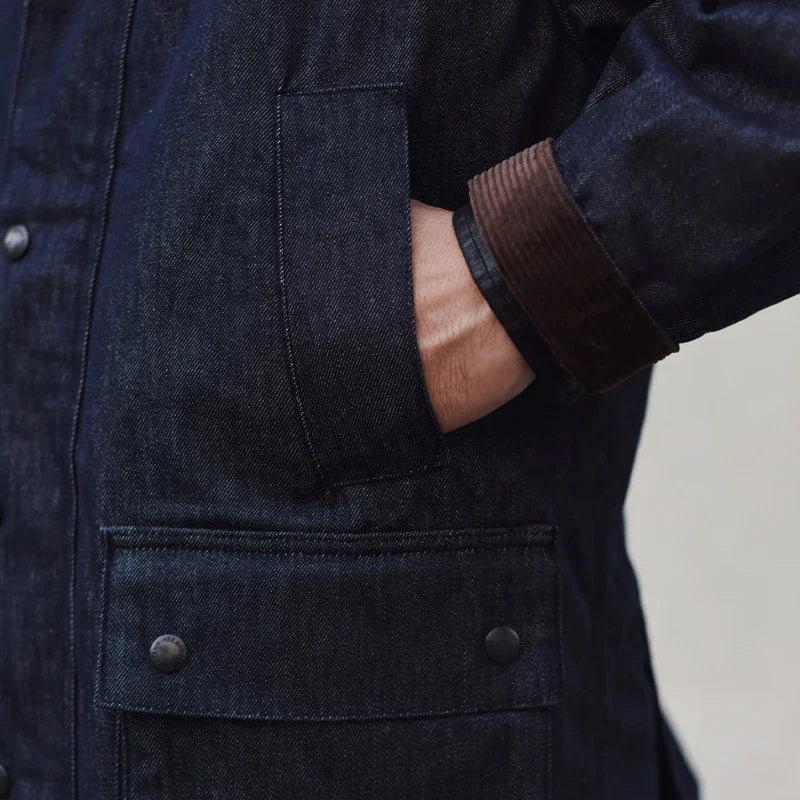 Classic Men's Distressed Denim Trench Coat
