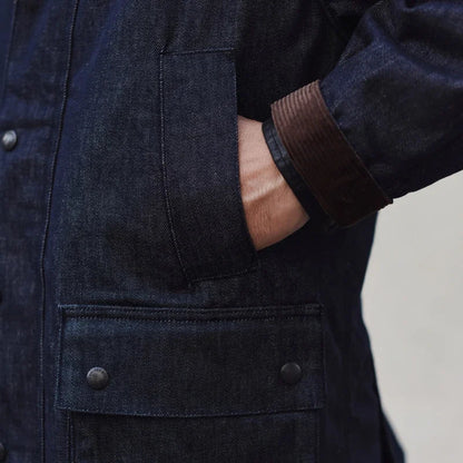 Classic Men's Distressed Denim Trench Coat