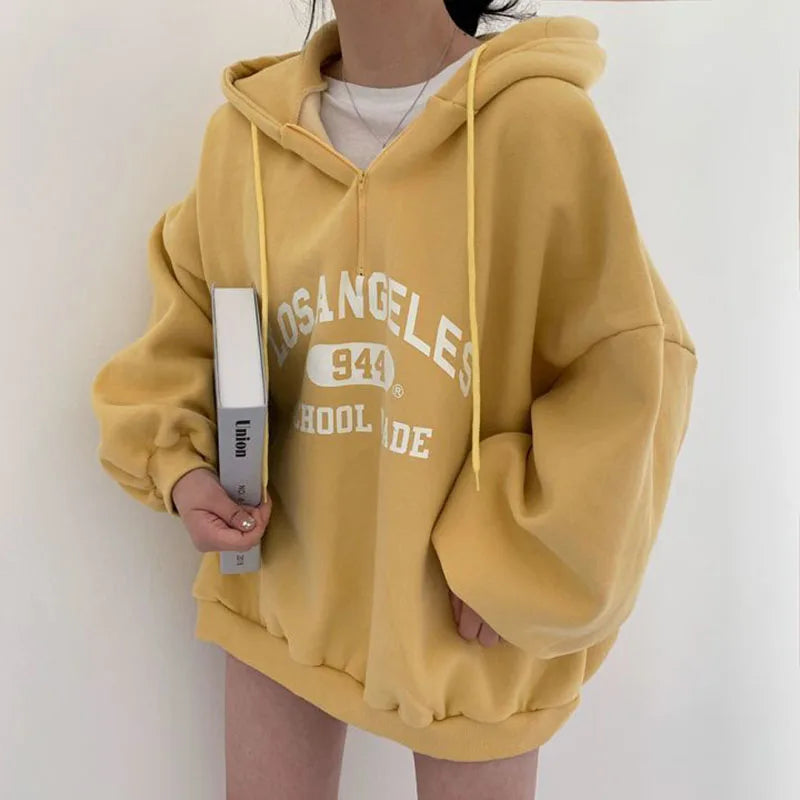 Casual Loose Fit Ladies Beige LA Hooded Sweatshirt