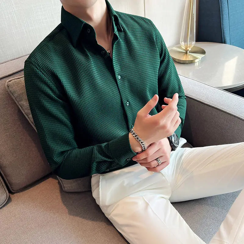 Men's Slim Fit Polo Shirt Waffle Knit Wrinkle Resistant