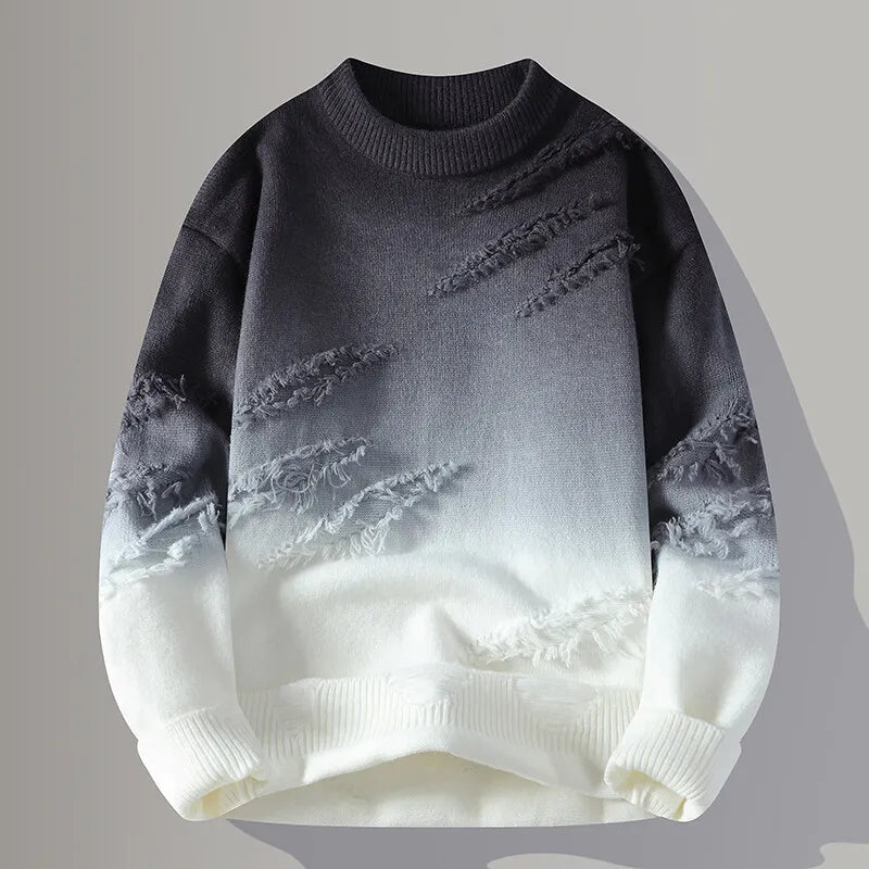 Men's Gradient Knit Sweater Ombre Fade Distressed - OutfitLondon