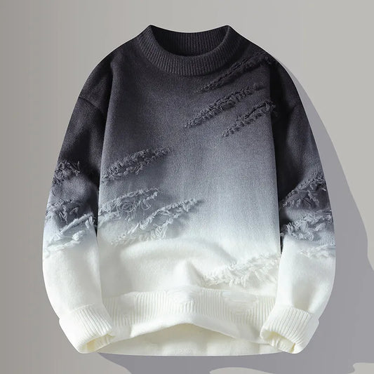Men's Gradient Knit Sweater Ombre Fade Distressed - OutfitLondon