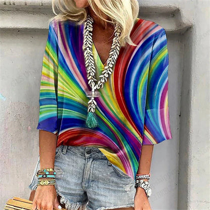 Comfy Floral V Neck Summer Tee Shirt